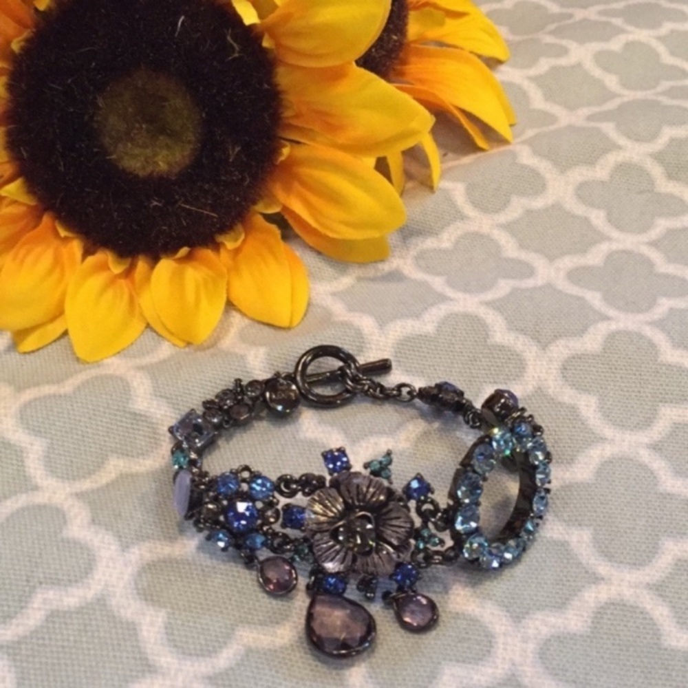 Loft Jeweled Flower Bracelet Gunmetal Blue